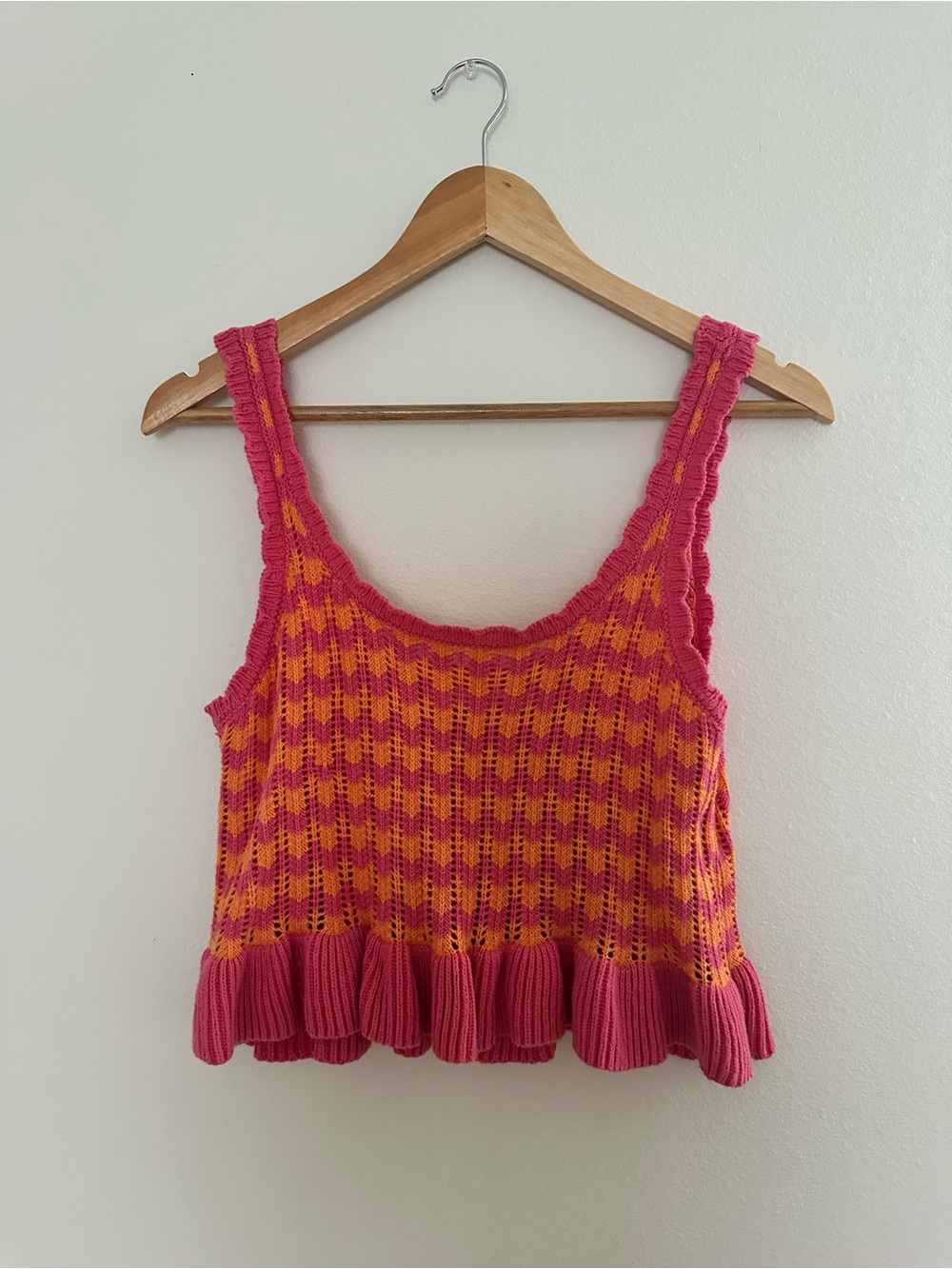 Altar'd State Pink and Orange Knit Ruffle-Hem Tank